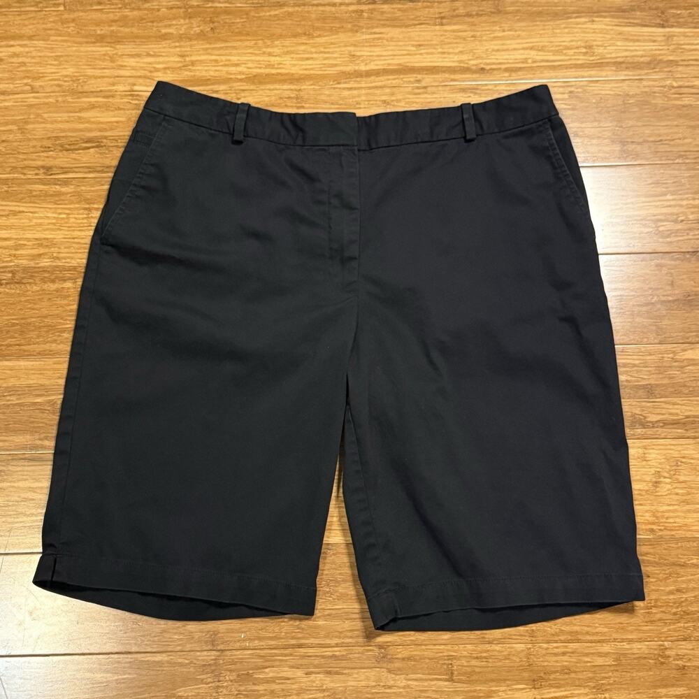 Talbots Women’s Black Flat Front Chino Mid Rise Bermuda Shorts Cotton Blend 12